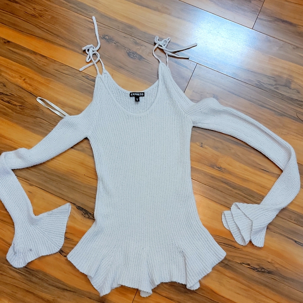 Cutout shoulders, sweater, ties, flare, EXPRESS!